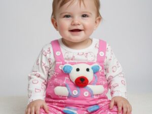 Cute Pink Bear Baby Romper & Top Set - Soft Cotton Infant Outfit