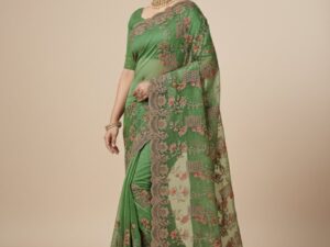 Exquisite Embroidered Sarees: Buy Designer Net & Silk Blend Saris Online