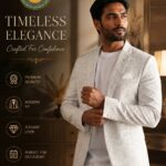 Man in stylish blazer advertisement