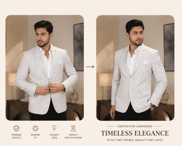 Premium White Designer Blazer for Men | Wedding & Party Wear Jacket – Giri Vastralya
