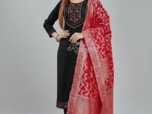 Premium Zari Embroidered Suit Set with Luxury Banarasi Jacquard Dupatta | Festive Party Wear